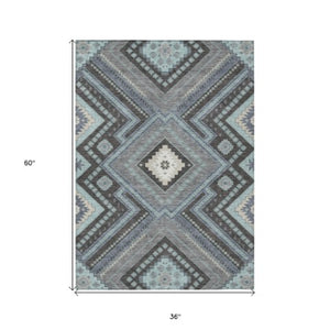 Homeroots 3' Beige Gray Ivory Tribal Washable Area Rug For Indoor Outdoor Use - Durable And Stylish Design 3' X 5' Polyester 598148
