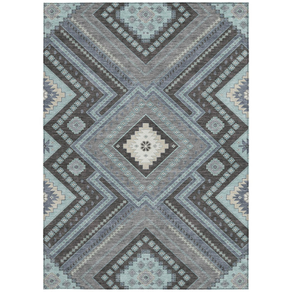 Homeroots 3' Beige Gray Ivory Tribal Washable Area Rug For Indoor Outdoor Use - Durable And Stylish Design 5' X 8' Polyester 598149