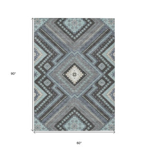 Homeroots 3' Beige Gray Ivory Tribal Washable Area Rug For Indoor Outdoor Use - Durable And Stylish Design 5' X 8' Polyester 598149