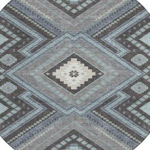 Homeroots 3' Beige Gray Ivory Tribal Washable Area Rug For Indoor Outdoor Use - Durable And Stylish Design 8' Round Polyester 598150