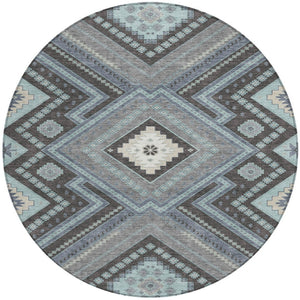 Homeroots 3' Beige Gray Ivory Tribal Washable Area Rug For Indoor Outdoor Use - Durable And Stylish Design 8' Round Polyester 598150