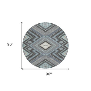 Homeroots 3' Beige Gray Ivory Tribal Washable Area Rug For Indoor Outdoor Use - Durable And Stylish Design 8' Round Polyester 598150