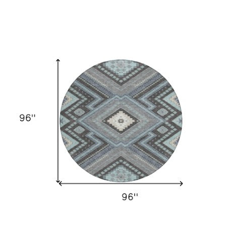 Homeroots 3' Beige Gray Ivory Tribal Washable Area Rug For Indoor Outdoor Use - Durable And Stylish Design 8' Round Polyester 598150