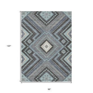 Homeroots 3' Beige Gray Ivory Tribal Washable Area Rug For Indoor Outdoor Use - Durable And Stylish Design 8' X 10' Polyester 598151