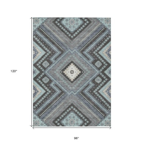Homeroots 3' Beige Gray Ivory Tribal Washable Area Rug For Indoor Outdoor Use - Durable And Stylish Design 8' X 10' Polyester 598151