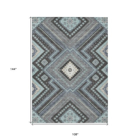 Homeroots 3' Beige Gray Ivory Tribal Washable Area Rug For Indoor Outdoor Use - Durable And Stylish Design 9' X 12' Polyester 598152