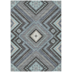 HomeRoots 5' Stylish Pewter Charcoal and Sky Blue Tribal Area Rug for Indoor and Outdoor Spaces, Easy Care 10' X 14' 598153