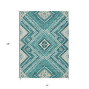 Homeroots 3' Beige Gray Ivory Tribal Washable Area Rug For Indoor Outdoor Use - Durable And Stylish Design 3' X 5' Polyester 598154