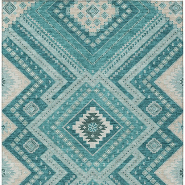 Homeroots 3' Beige Gray Ivory Tribal Washable Area Rug For Indoor Outdoor Use - Durable And Stylish Design 5' X 8' Polyester 598155