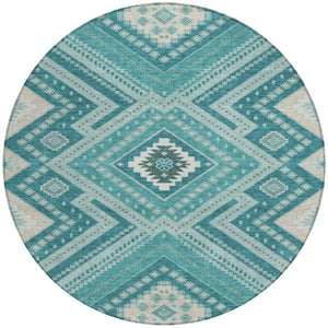 Homeroots 3' Beige Gray Ivory Tribal Washable Area Rug For Indoor Outdoor Use - Durable And Stylish Design 8' Round Polyester 598156