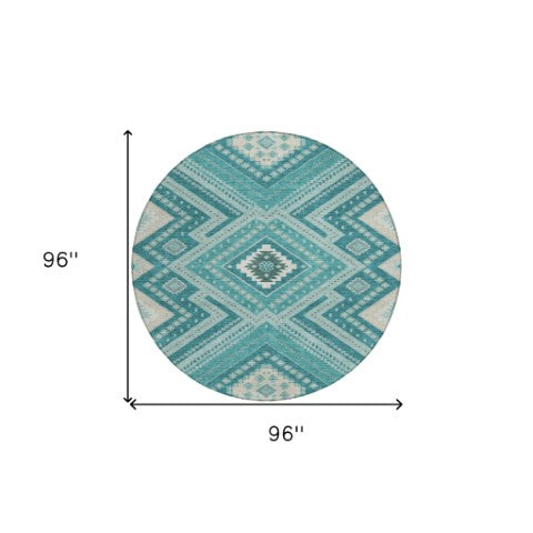 Homeroots 3' Beige Gray Ivory Tribal Washable Area Rug For Indoor Outdoor Use - Durable And Stylish Design 8' Round Polyester 598156