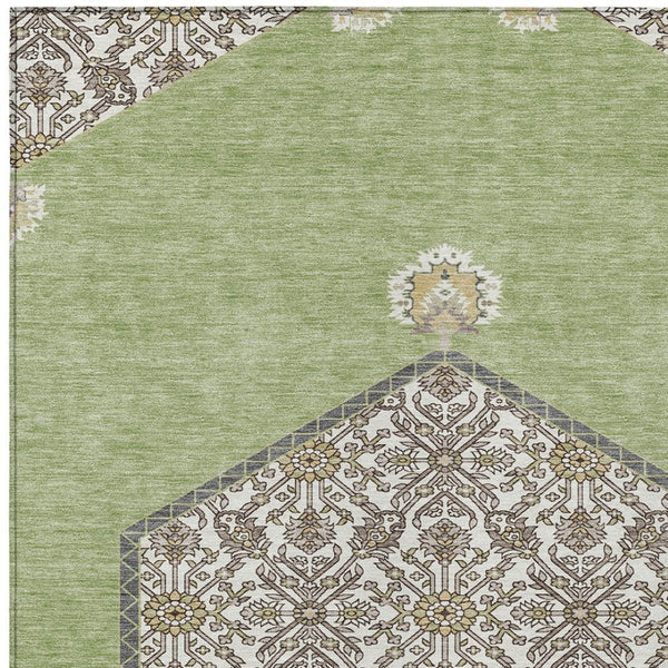 Homeroots 3' Artichoke Green Beige Ivory Oriental Washable Area Rug For Indoor Outdoor Spaces, Durable Design 3' X 5' Polyester 598160