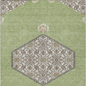 Homeroots 3' Artichoke Green Beige Ivory Oriental Washable Area Rug For Indoor Outdoor Spaces, Durable Design 8' X 10' Polyester 598163