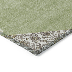 Homeroots 3' Artichoke Green Beige Ivory Oriental Washable Area Rug For Indoor Outdoor Spaces, Durable Design 8' X 10' Polyester 598163