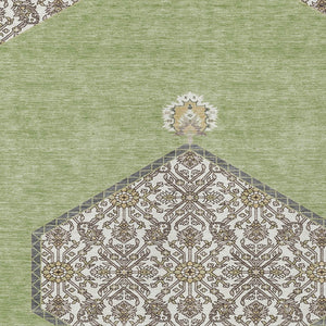 Homeroots 3' Artichoke Green Beige Ivory Oriental Washable Area Rug For Indoor Outdoor Spaces, Durable Design 8' X 10' Polyester 598163