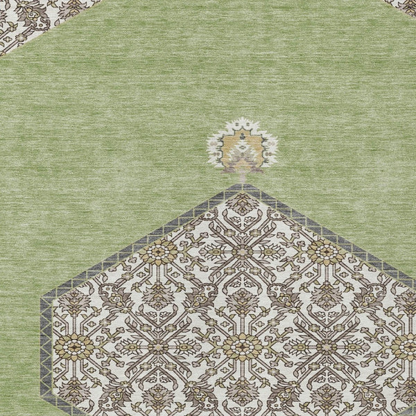 Homeroots 3' Artichoke Green Beige Ivory Oriental Washable Area Rug For Indoor Outdoor Spaces, Durable Design 8' X 10' Polyester 598163