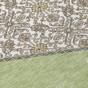 Homeroots 3' Artichoke Green Beige Ivory Oriental Washable Area Rug For Indoor Outdoor Spaces, Durable Design 8' X 10' Polyester 598163