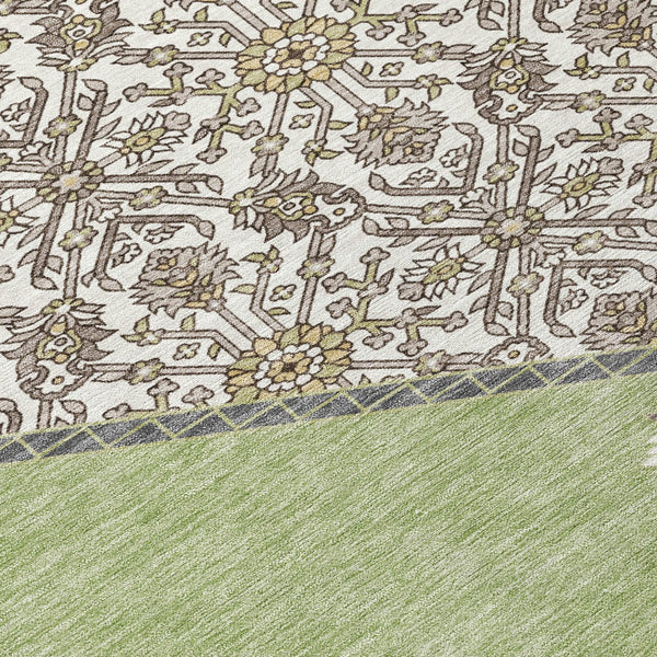 Homeroots 3' Artichoke Green Beige Ivory Oriental Washable Area Rug For Indoor Outdoor Spaces, Durable Design 8' X 10' Polyester 598163