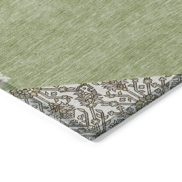 Homeroots 3' Artichoke Green Beige Ivory Oriental Washable Area Rug For Indoor Outdoor Spaces, Durable Design 9' X 12' Polyester 598164