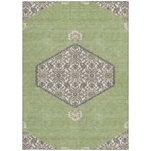 Homeroots 3' Artichoke Green Beige Ivory Oriental Washable Area Rug For Indoor Outdoor Spaces, Durable Design 10' X 14' Polyester 598165