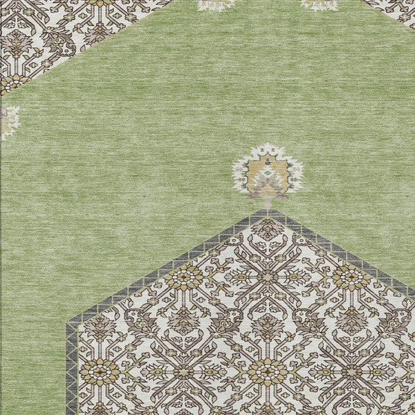 Homeroots 3' Artichoke Green Beige Ivory Oriental Washable Area Rug For Indoor Outdoor Spaces, Durable Design 10' X 14' Polyester 598165