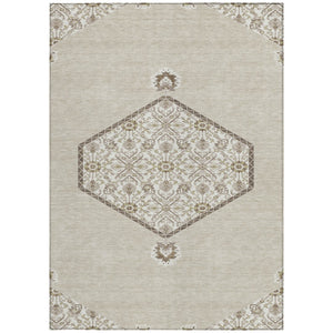 Homeroots 3' Artichoke Green Beige Ivory Oriental Washable Area Rug For Indoor Outdoor Spaces, Durable Design 3' X 5' Polyester 598166