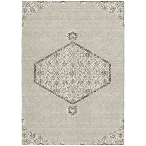 Homeroots 3' Artichoke Green Beige Ivory Oriental Washable Area Rug For Indoor Outdoor Spaces, Durable Design 3' X 5' Polyester 598166