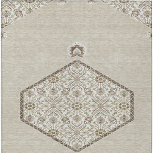 Homeroots 3' Artichoke Green Beige Ivory Oriental Washable Area Rug For Indoor Outdoor Spaces, Durable Design 5' X 8' Polyester 598167