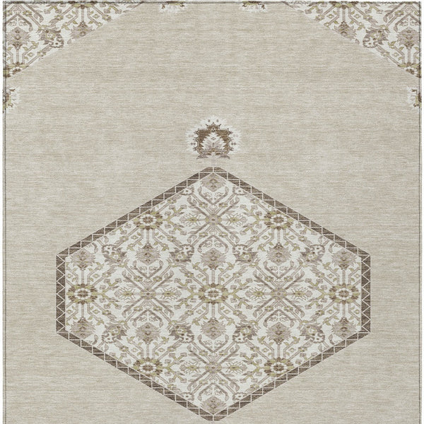 Homeroots 3' Artichoke Green Beige Ivory Oriental Washable Area Rug For Indoor Outdoor Spaces, Durable Design 5' X 8' Polyester 598167