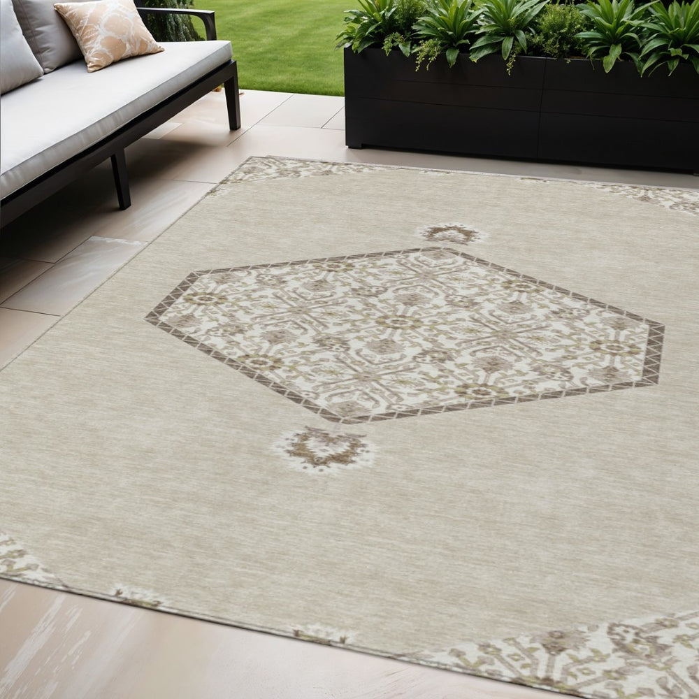 HomeRoots 5' Timeless Beige and Brown Oriental Area Rug - Durable, Washable for Indoor and Outdoor Use 5' X 8' 598167