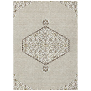 HomeRoots 5' Timeless Beige and Brown Oriental Area Rug - Durable, Washable for Indoor and Outdoor Use 5' X 8' 598167