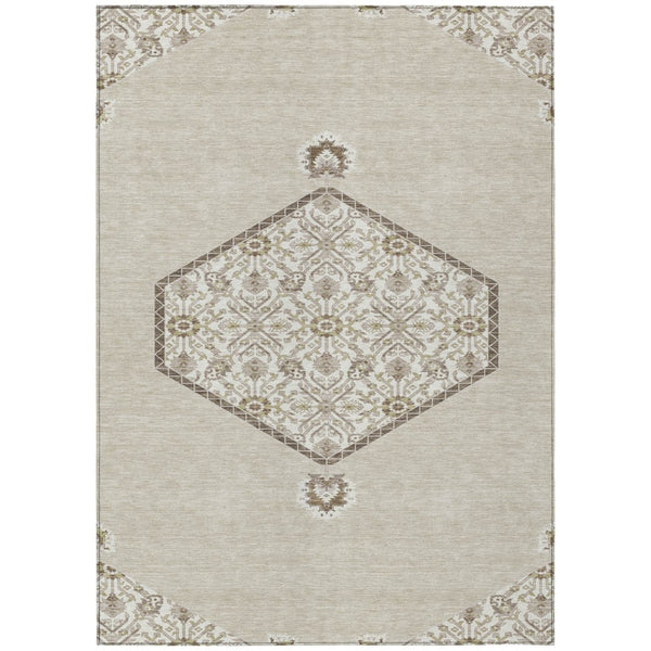 HomeRoots 5' Timeless Beige and Brown Oriental Area Rug - Durable, Washable for Indoor and Outdoor Use 5' X 8' 598167