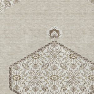 Homeroots 3' Artichoke Green Beige Ivory Oriental Washable Area Rug For Indoor Outdoor Spaces, Durable Design 5' X 8' Polyester 598167