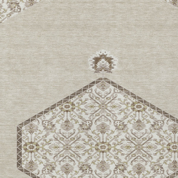 Homeroots 3' Artichoke Green Beige Ivory Oriental Washable Area Rug For Indoor Outdoor Spaces, Durable Design 5' X 8' Polyester 598167