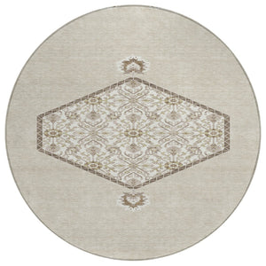 HomeRoots 5' Timeless Beige and Brown Oriental Area Rug - Durable, Washable for Indoor and Outdoor Use 8' Round 598168