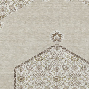 Homeroots 3' Artichoke Green Beige Ivory Oriental Washable Area Rug For Indoor Outdoor Spaces, Durable Design 8' X 10' Polyester 598169