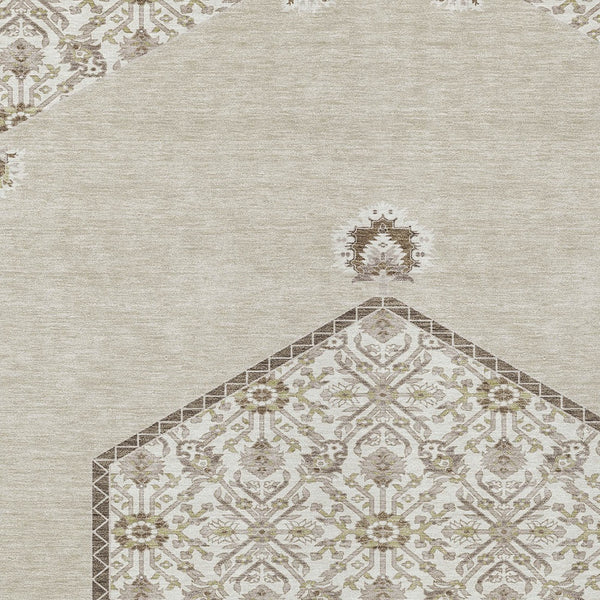 Homeroots 3' Artichoke Green Beige Ivory Oriental Washable Area Rug For Indoor Outdoor Spaces, Durable Design 8' X 10' Polyester 598169