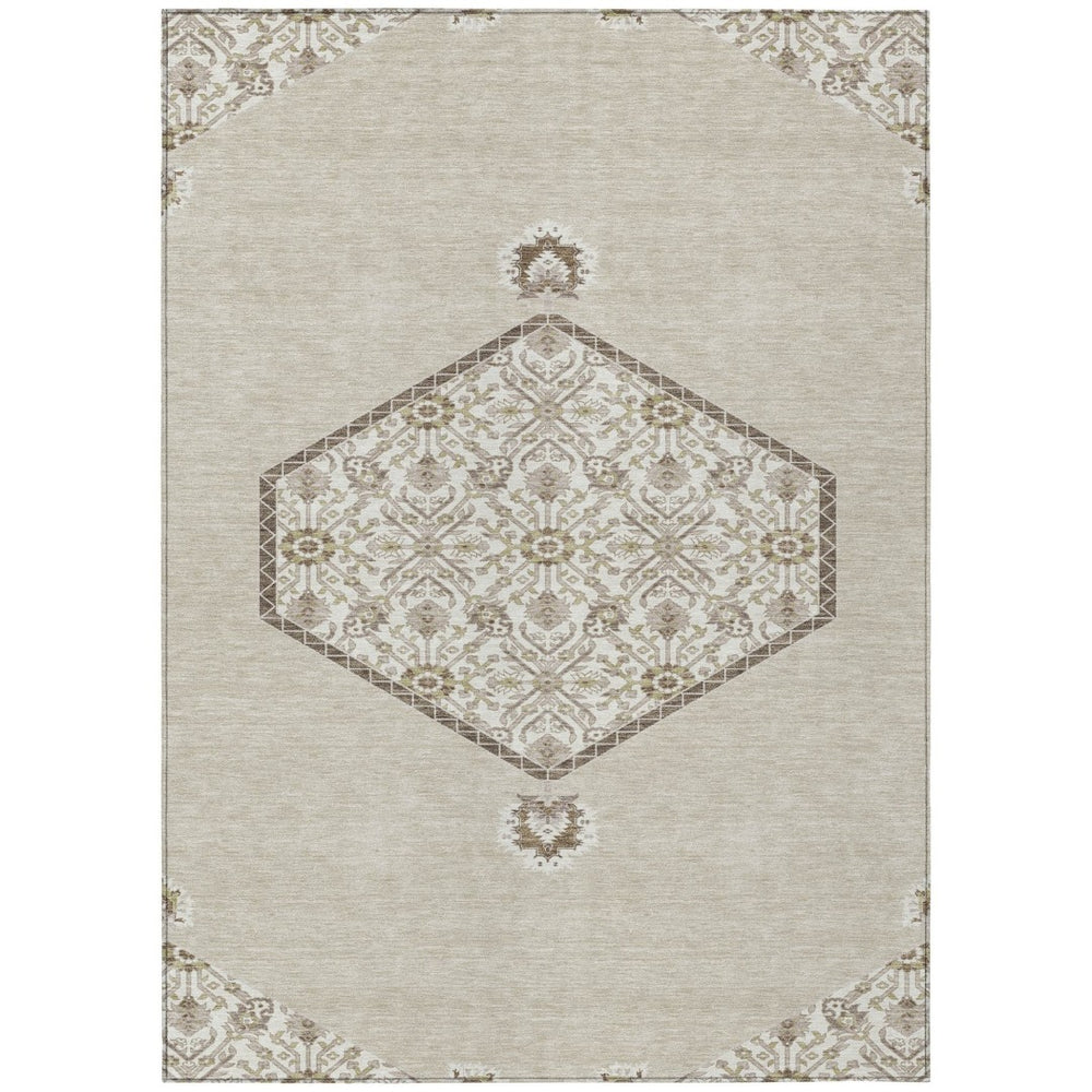 HomeRoots 9' X 12' Beige Brown & Ivory Oriental Area Rug - Durable, Washable, Indoor/Outdoor, Stylish Décor 598170