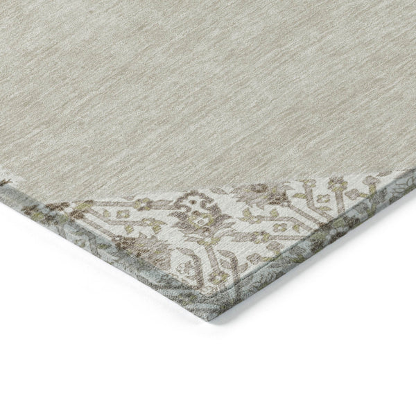 Homeroots 3' Artichoke Green Beige Ivory Oriental Washable Area Rug For Indoor Outdoor Spaces, Durable Design 9' X 12' Polyester 598170