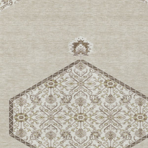 HomeRoots 9' X 12' Beige Brown & Ivory Oriental Area Rug - Durable, Washable, Indoor/Outdoor, Stylish Décor 598170