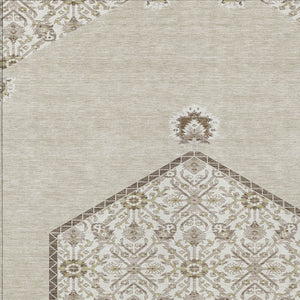 Homeroots 3' Artichoke Green Beige Ivory Oriental Washable Area Rug For Indoor Outdoor Spaces, Durable Design 10' X 14' Polyester 598171