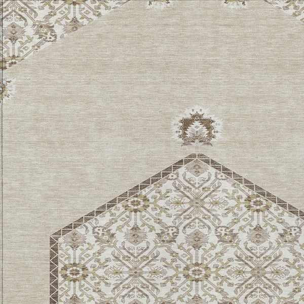 Homeroots 3' Artichoke Green Beige Ivory Oriental Washable Area Rug For Indoor Outdoor Spaces, Durable Design 10' X 14' Polyester 598171