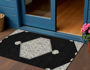 Homeroots 3' Artichoke Green Beige Ivory Oriental Washable Area Rug For Indoor Outdoor Spaces, Durable Design 3' X 5' Polyester 598172