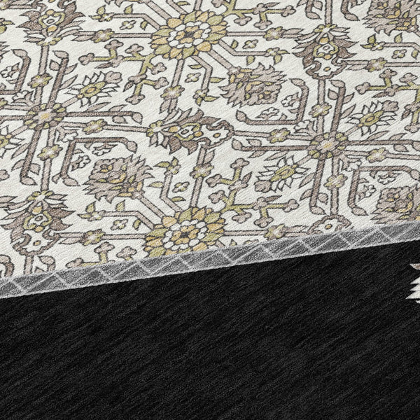 Homeroots 3' Artichoke Green Beige Ivory Oriental Washable Area Rug For Indoor Outdoor Spaces, Durable Design 3' X 5' Polyester 598172