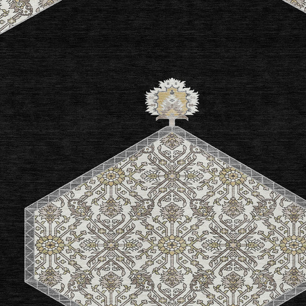 Homeroots 3' Artichoke Green Beige Ivory Oriental Washable Area Rug For Indoor Outdoor Spaces, Durable Design 5' X 8' Polyester 598173