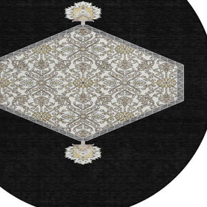 Homeroots 3' Artichoke Green Beige Ivory Oriental Washable Area Rug For Indoor Outdoor Spaces, Durable Design 8' Round Polyester 598174