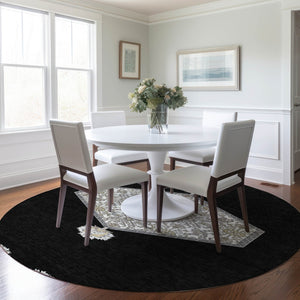 Homeroots 3' Artichoke Green Beige Ivory Oriental Washable Area Rug For Indoor Outdoor Spaces, Durable Design 8' Round Polyester 598174