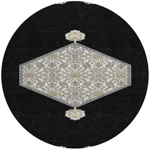 Homeroots 3' Artichoke Green Beige Ivory Oriental Washable Area Rug For Indoor Outdoor Spaces, Durable Design 8' Round Polyester 598174