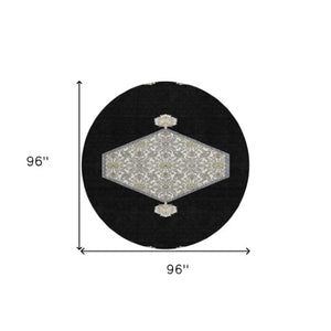 Homeroots 3' Artichoke Green Beige Ivory Oriental Washable Area Rug For Indoor Outdoor Spaces, Durable Design 8' Round Polyester 598174