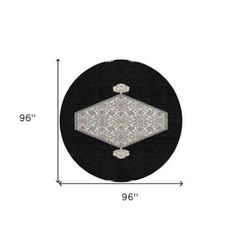 Homeroots 3' Artichoke Green Beige Ivory Oriental Washable Area Rug For Indoor Outdoor Spaces, Durable Design 8' Round Polyester 598174